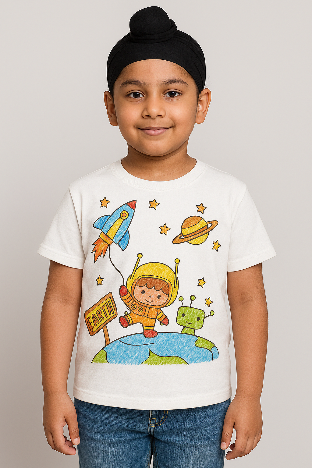 Witecotn Color-Me Space Adventure T-Shirt – Washable & Reusable! With 6 fabric markers
