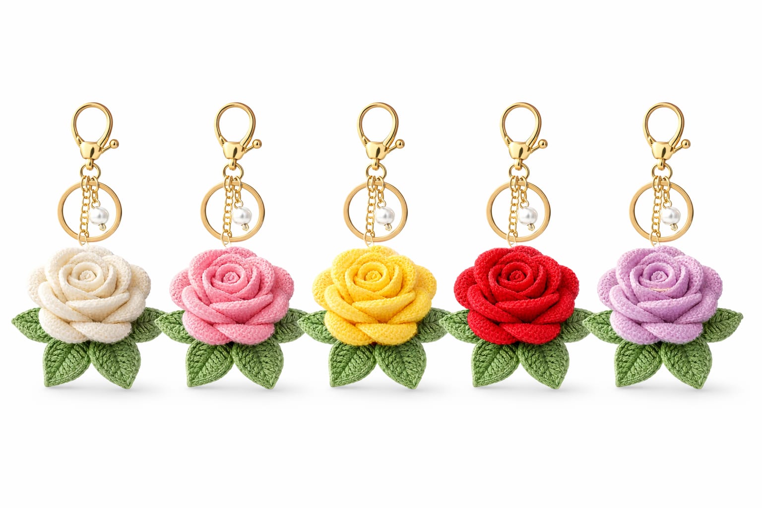 Handmade Crochet Rose Keychain(Set of 2) – Elegant Floral Bag Charm & Key Ring