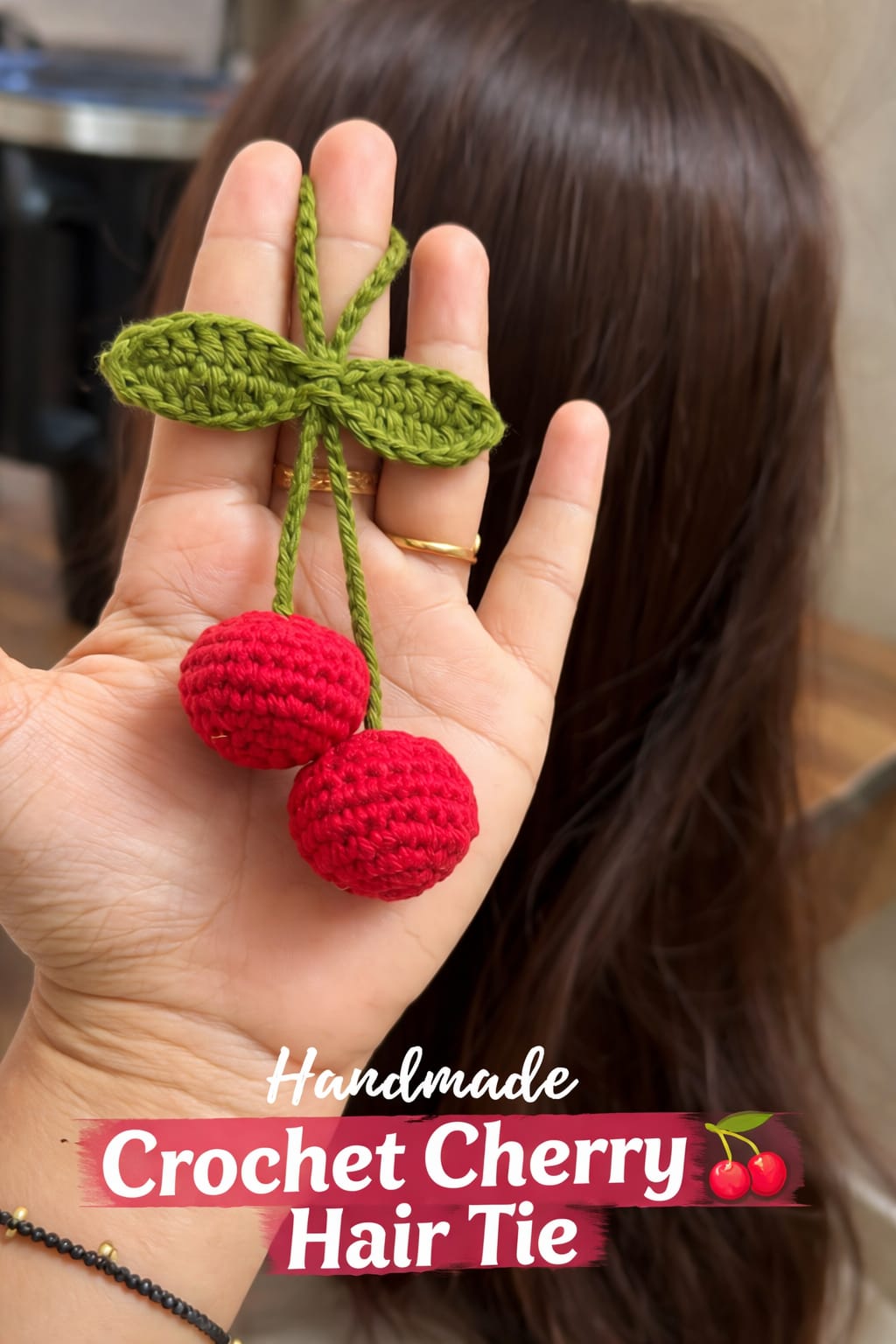 Handmade Crochet Cherry Hair Tie (2 set) – Cute Fruit Style Hair Accessory for Girls