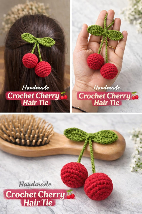 Handmade Crochet Cherry Hair Tie (2 set) – Cute Fruit Style Hair Accessory for Girls